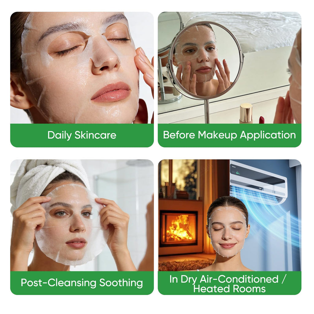 AOPEIBOTO Aloe Vera Face Mask Skincare, Hydrating Moisturizing Sheet Face Masks Pack with Hyaluronic Acid for Soothes & Moisturizes Skin, Pack of 10