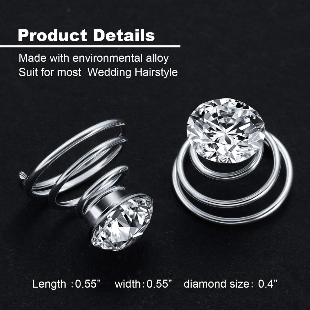 WILLBOND 60 Pieces Rhinestone Crystal Twisters Set Spiral Hair Pin Coil for Wedding, Bridal, Prom, Party and Important Occasion with Clear Container (Clear)