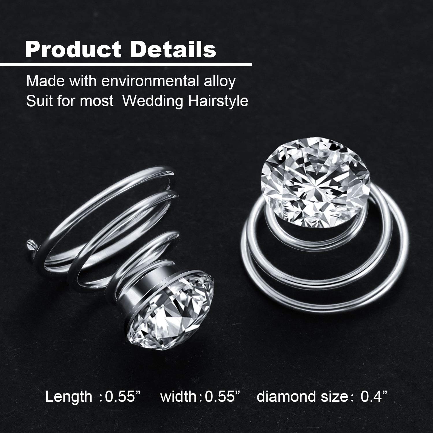 WILLBOND 60 Pieces Rhinestone Crystal Twisters Set Spiral Hair Pin Coil for Wedding, Bridal, Prom, Party and Important Occasion with Clear Container (Clear)