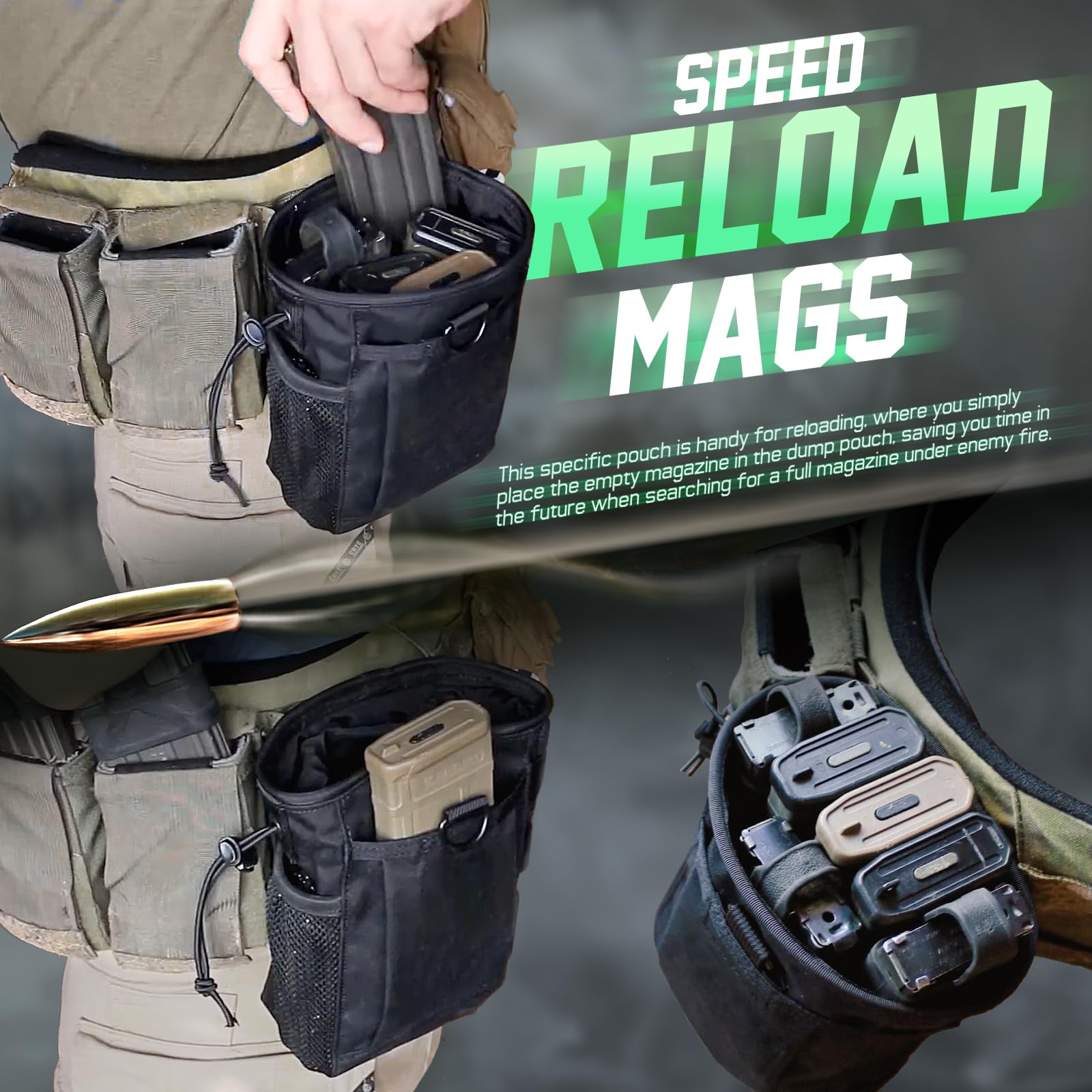 LIVANS Tactical Molle Dump Pouch, Magazine Drop Pouch Drastring Ammo Bag