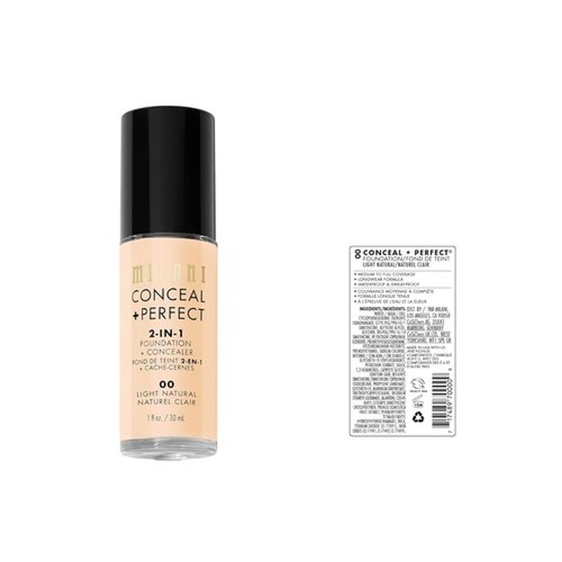Milani Conceal + Perfect Liquid Foundation - Lightweight Coverage in Light Natural, 1 Fl. Oz.