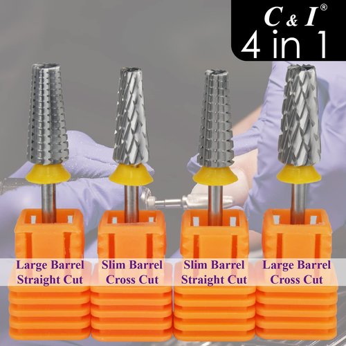 C & I Nail Drill Bit 4 in 1 Super Cut E-File, Multi-Function Plus Upgrade File-Teeth, Slim Barrel & Straight Cut, for Manicure Drill Machine, Help Nail Tech to Remove Nail Works (Double Coarse-XXC)