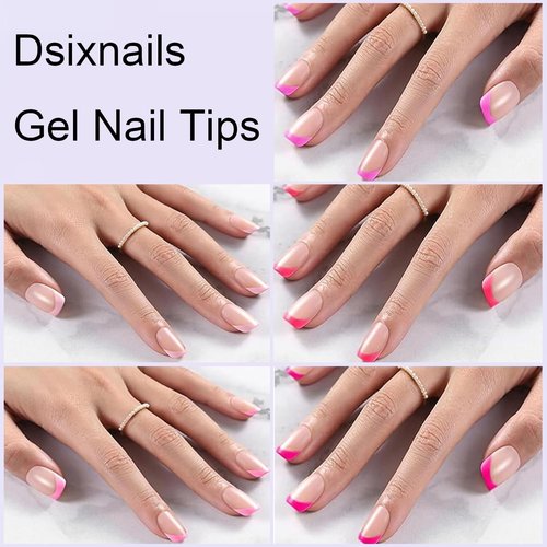 Dsixnails French Tip Press on Nails, 150Pcs Soft Pink Short French Gel Nail Tips, Pre-lasting Soak Off Square Acrylic Fake Nails, No Need to File False Nail Tips Extension for Women Nails, 15Sizes