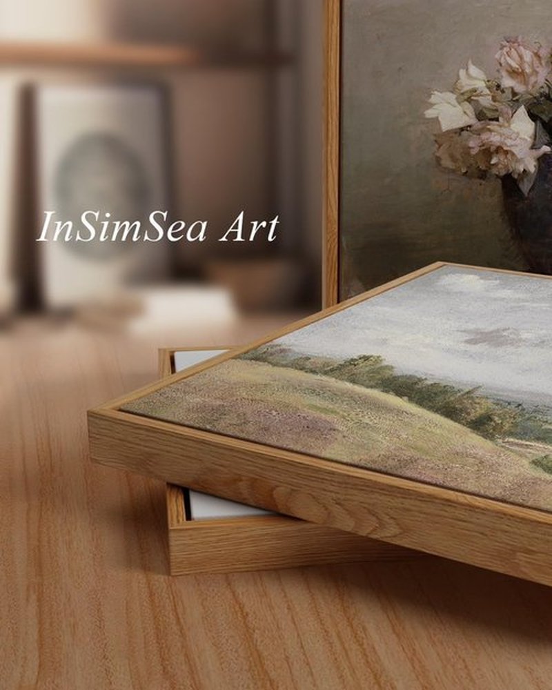 InSimSea Framed Canvas Wall Art - Vintage Countryside Landscape Watercolor Painting | Large 20"x30" Decor