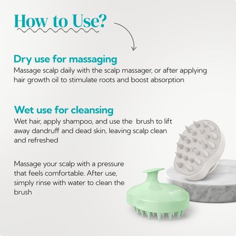 HEETA Scalp Massager Shampoo Brush 2 Pack, Soft Silicone Bristles to Remove Dandruff, Waterproof Scrubber for Wet Dry Hair, Suitable for Men & Women (Light Beige&Green)