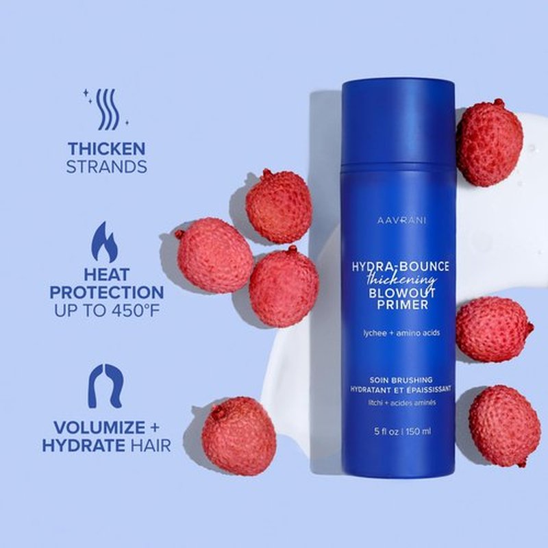 AAVRANI Hydra-Bounce Thickening Blowout Primer & Styling Cream – with Lychee & Amino Acids to Volumize, Strengthen and Protect Hair Strands – Vegan – Color-Safe – 5 Fl Oz