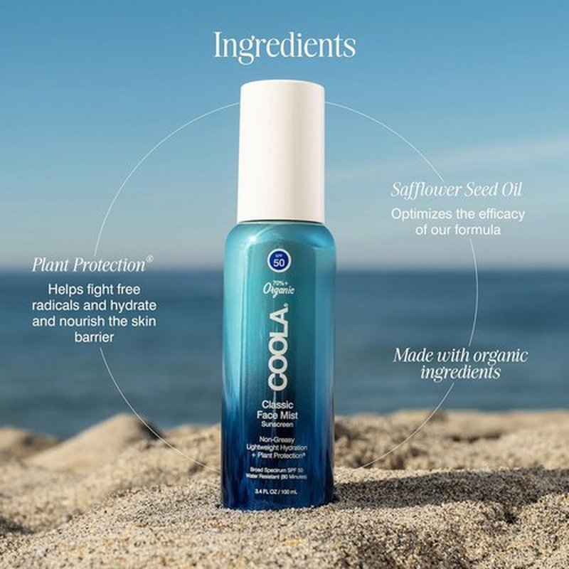 COOLA Organic Sunscreen SPF 50 - Dermatologist Tested Face Mist for Daily Protection | 3.4 Fl Oz