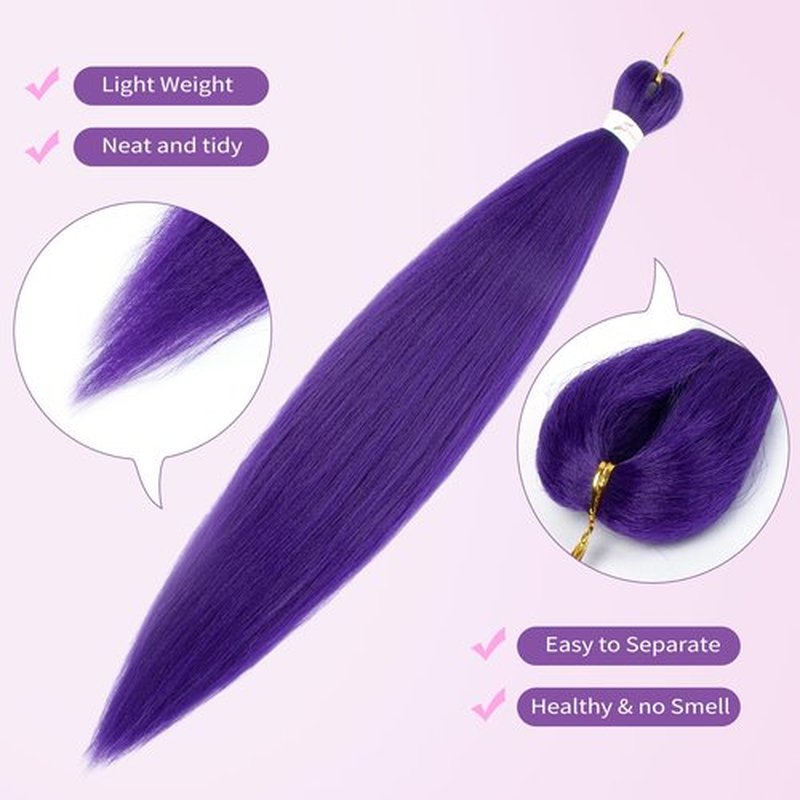 Purple Braiding Hair 26 Inch 4 Packs Pre Stretched Braiding Hair Extension For Braids Hot Water Setting Yaki Synthetic Crochet Braiding Hair