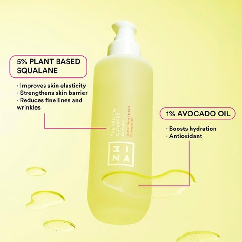 3ina MAKEUP - Yellow Oil Cleanser with 5% Plant-Based Squalane & 1% Avocado Oil - Vegan & Cruelty-Free Face Care