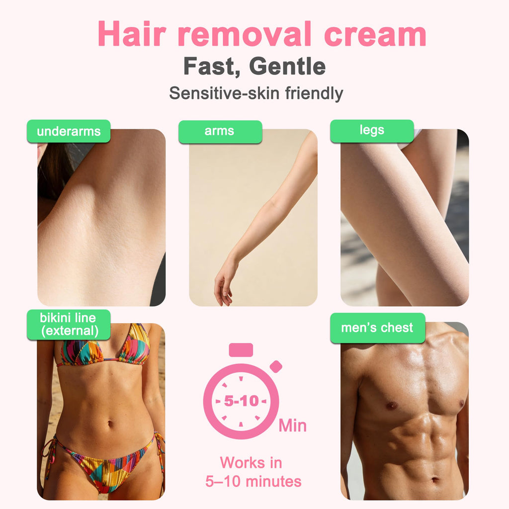 BCCDEUY Hair Removal Cream for Women, 5–7 Min Fine Hair, Legs Arms Bikini