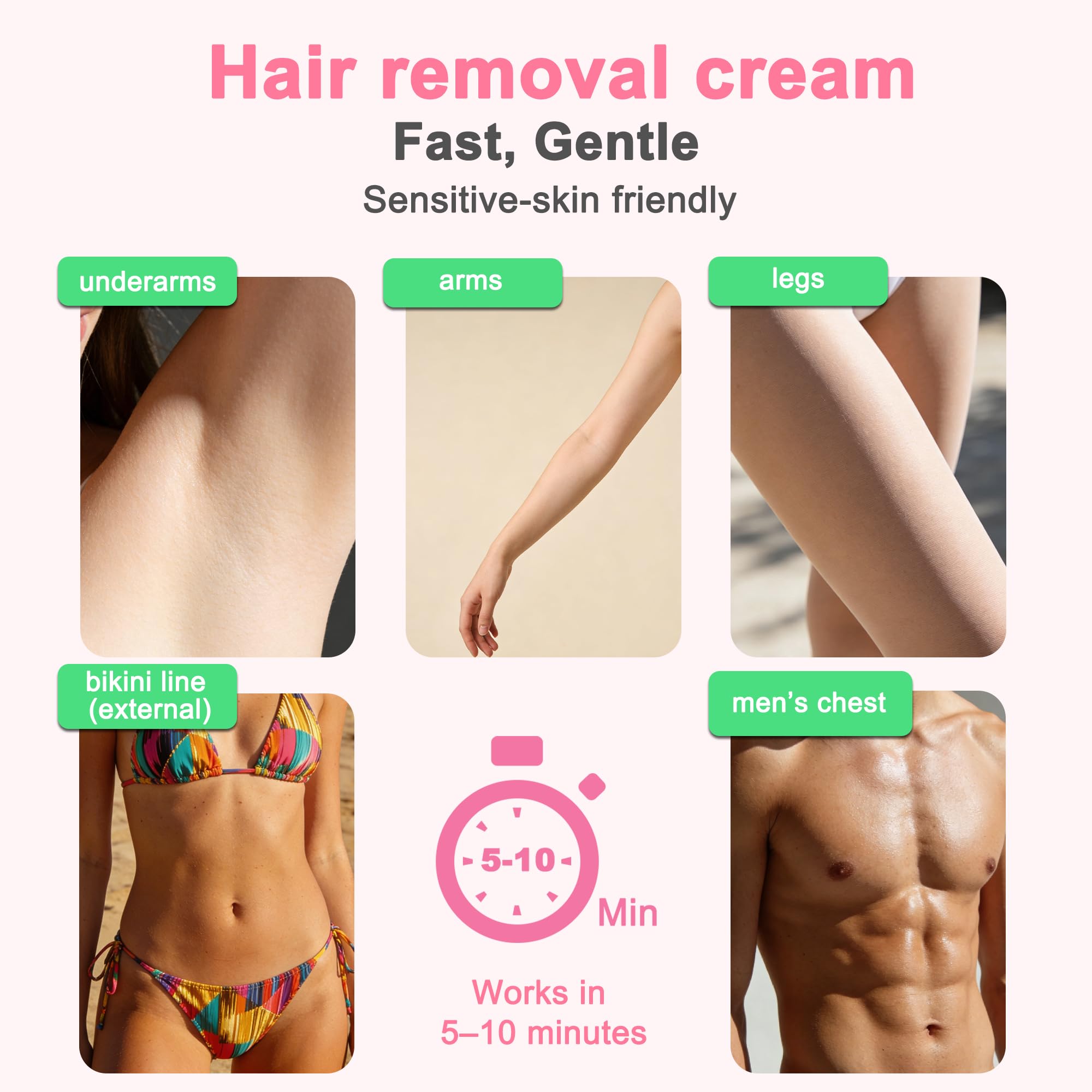 BCCDEUY Hair Removal Cream for Women, 5–7 Min Fine Hair, Legs Arms Bikini
