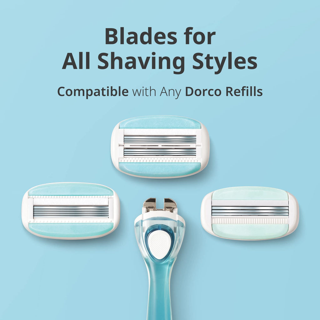 Dorco EVE3 Razor Smooth Touch™ for Women, Includes 1 Razor Handle and 6 Long-Lasting Razor Blade Refills (Handle + 6 Refills)