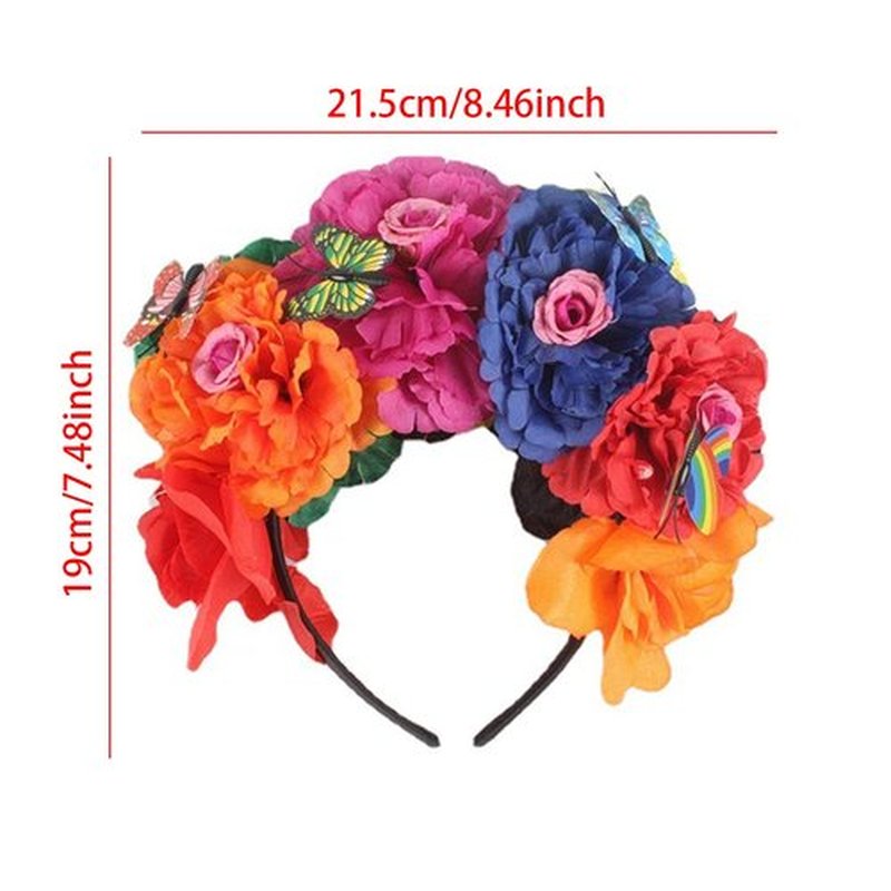 aoozleny Mexican Flower Crowns Headband, Headpiece for Halloween Festival Party (colorful)