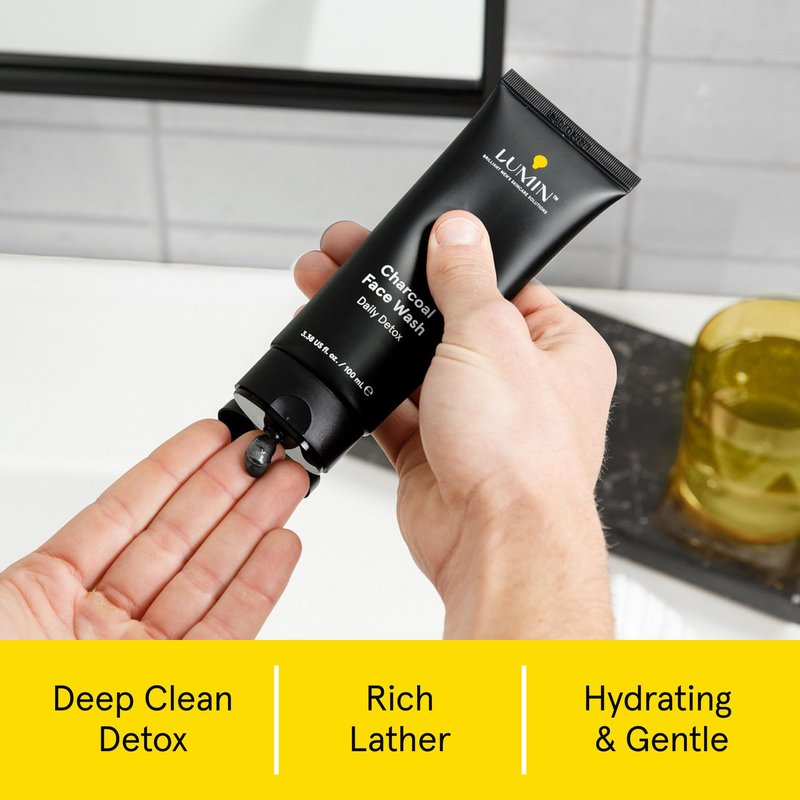Lumin Charcoal Face Wash for Men – Daily Detox Cleanser, Hydrating Face Wash, Gently Removes Dirt & Oil, Unclogs Pores, Exfoliates, Refreshing Skincare for All Skin Types, 3.4oz