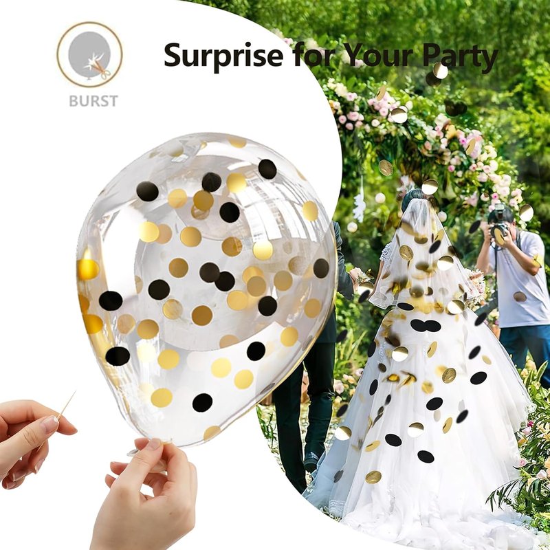 Bezente Black Gold Confetti Balloons - 12-Inch Helium Balloons for Weddings, Graduations & Parties | 60 Pack