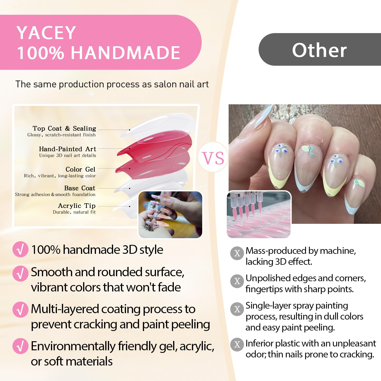 Yacey 3D Handmade Press on Nails, Medium Almond Reusable False Nails Press Ons, Emerald Cat Eyes Thick Acrylic Fake Nails, Luxury Gem Glow Glue on Nails for Women Girls (10 Pcs, M)