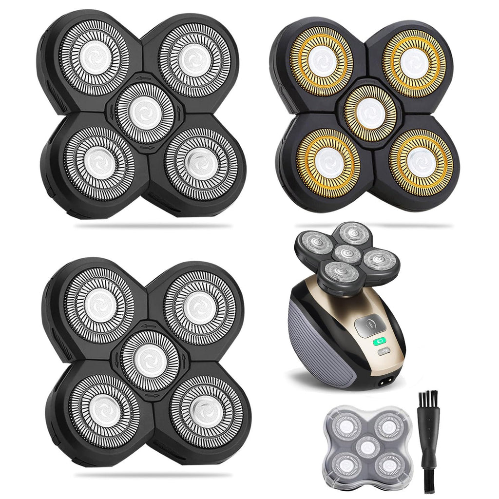 Universal 3 PCS 5 Blades Head Shaver Replacement Heads for Mainstream Shaver Brands, Eelectric Shaver Replacement Replacement Blades (1 Gold + 2 Silver)