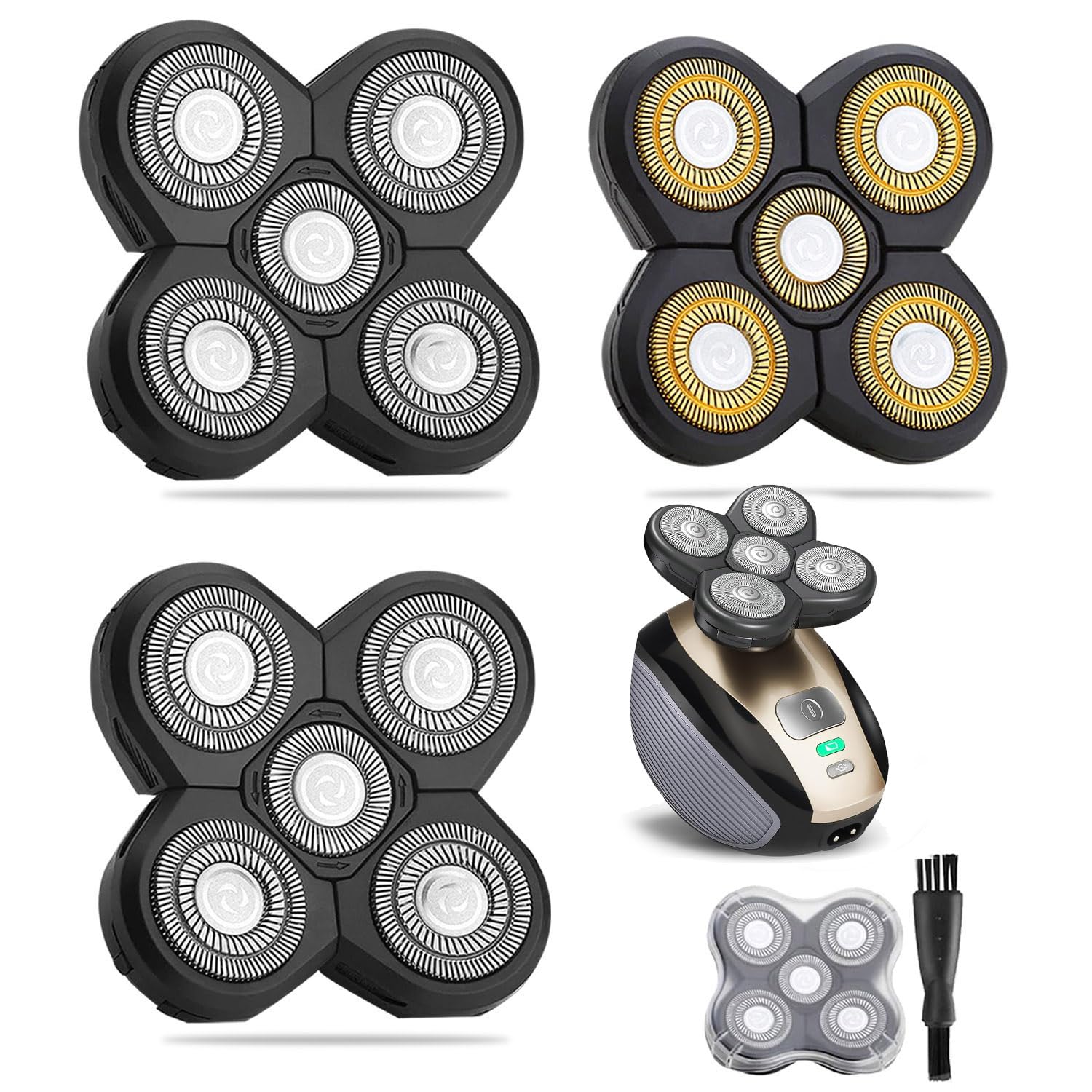Universal 3 PCS 5 Blades Head Shaver Replacement Heads for Mainstream Shaver Brands, Eelectric Shaver Replacement Replacement Blades (1 Gold + 2 Silver)
