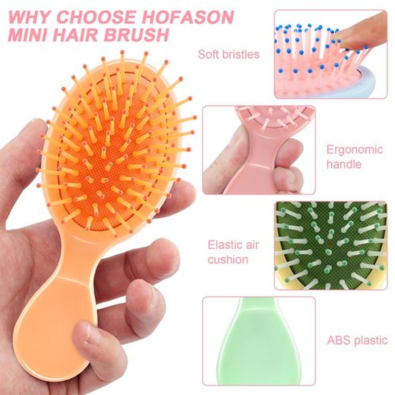 HOFASON 28 Pieces Bulk Mini Wet Hair Brush & Mini Combs Set for Kids Girls Women, Easter Basket Stuffers, Bridesmaid Gifts, Spa Party Supplies, 14 Travel Small Brush and 14 Fine Wide Hair Combs
