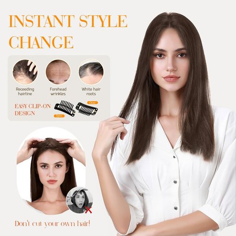 Hairro Human Hair Toppers For Women No Bang Middle Part Side Bangs Hair Clip Wispy Thin Short Wiglet Hairpieces 11 Inches 14g #02 Dark Brown