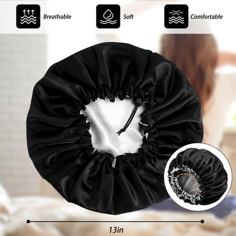 Satin Silk Bonnet for Curly Hair Bonnet Braid Bonnet for Sleeping Bonnets for Women Large Double-Layer Adjustable(Black&Champagne)