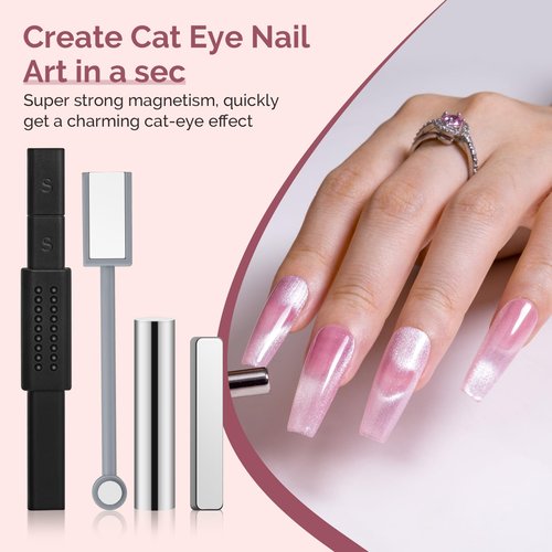 MelodySusie Nail Magnet Set 11PCS, Cat Eye Gel Nail Polish Magnets, Square Round Double Ended Magnet Stick, Cat Eye Magnet for Nails, Strong Magnetic Nail Polish Magnets Nail Design Tools