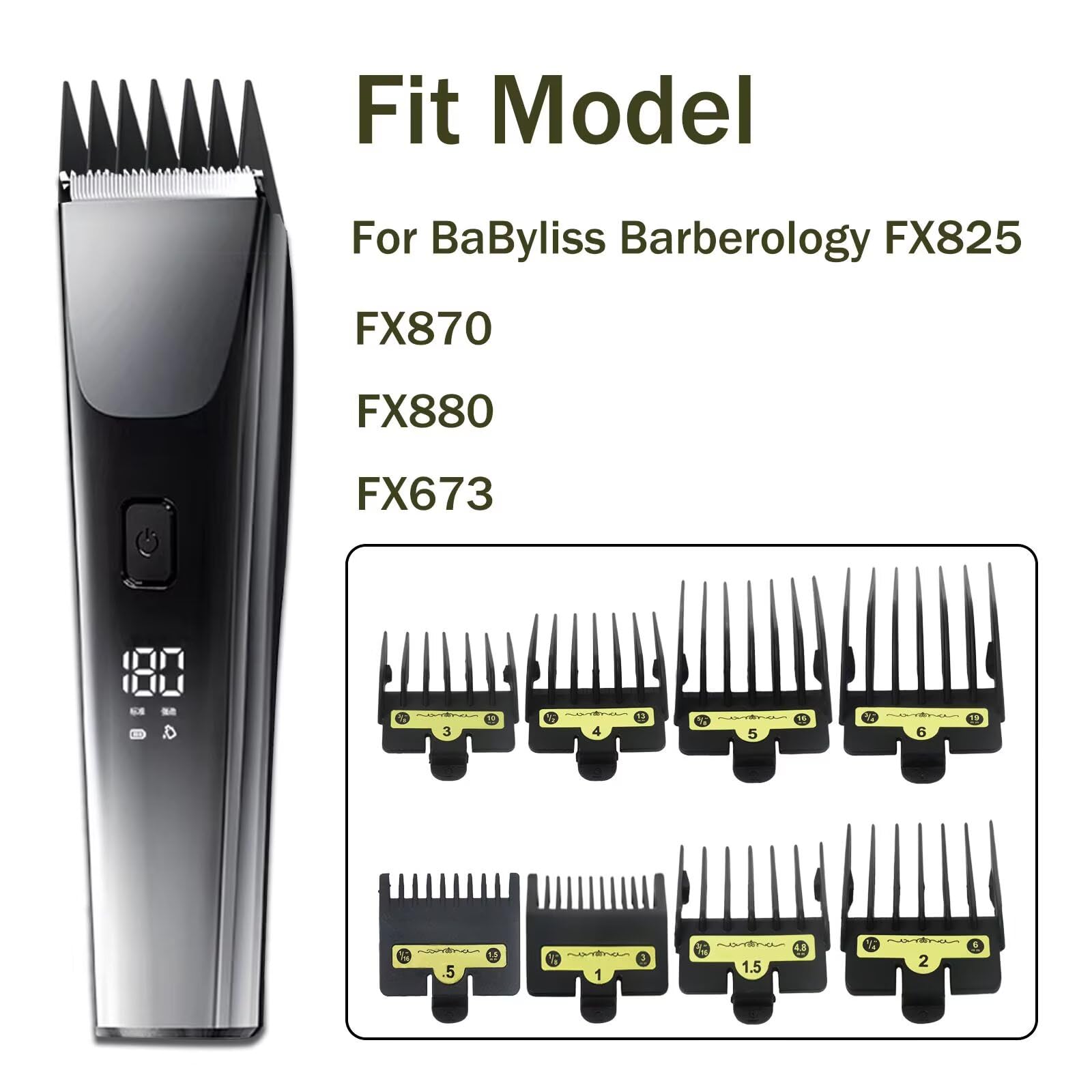 Zafina-UP 8pcs Clipper Guards for BaBylissPRO Barberology FX870, FX880, FX825, and FX673 Clippers, Trimmer Replacement Guards 8 Length (1/16, 1/8, 3/16, 1/4, 3/8, 1/2, 5/8, 3/4inch)