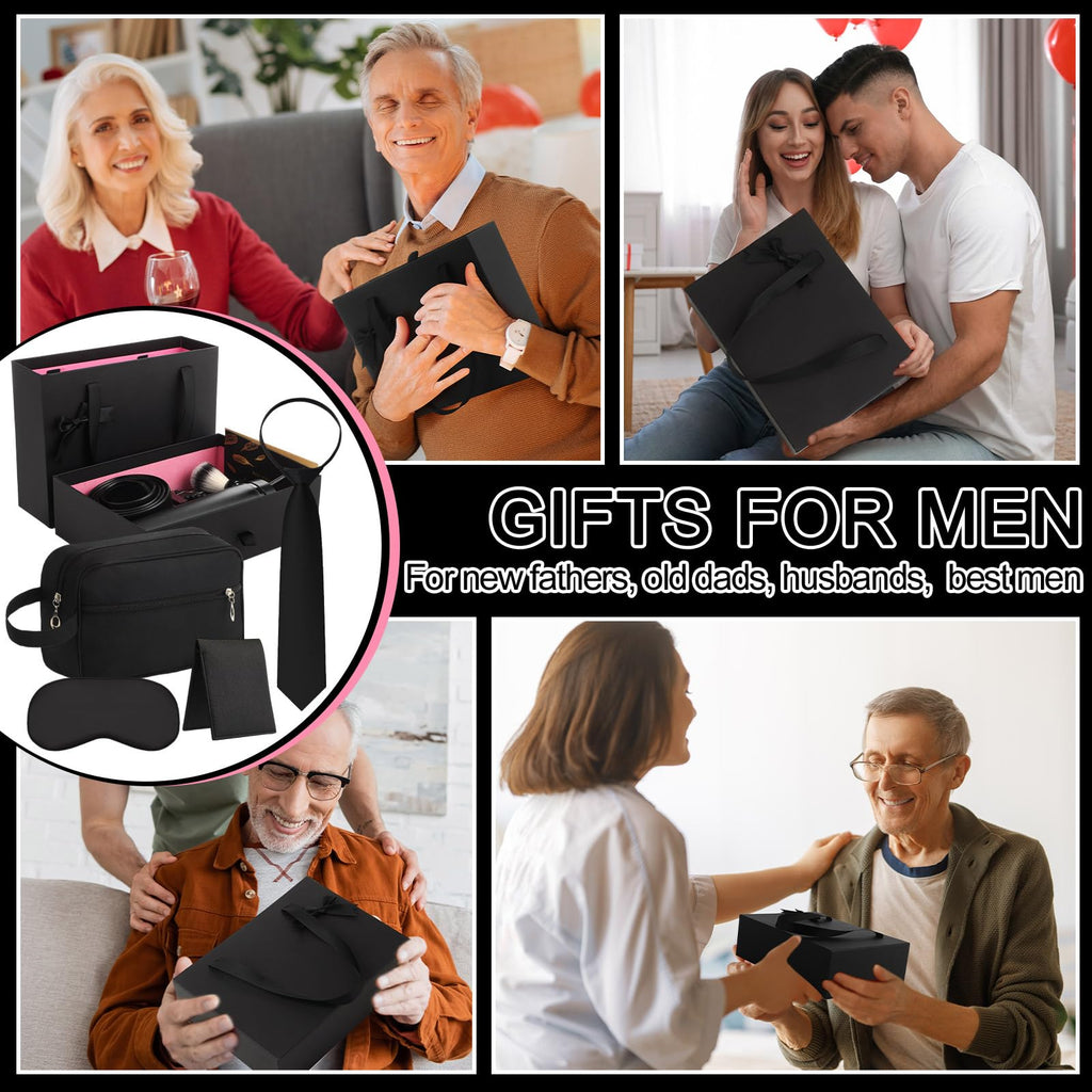 Tioncy 12 Pcs Father Gift Basket for Men Birthday Gift Set 16 oz Tumbler Bottle Opener Keychain PU Leather Wallet Tie Belt Bag Bracelet Eye Mask Thank You Present for Him Dad Husband Brother
