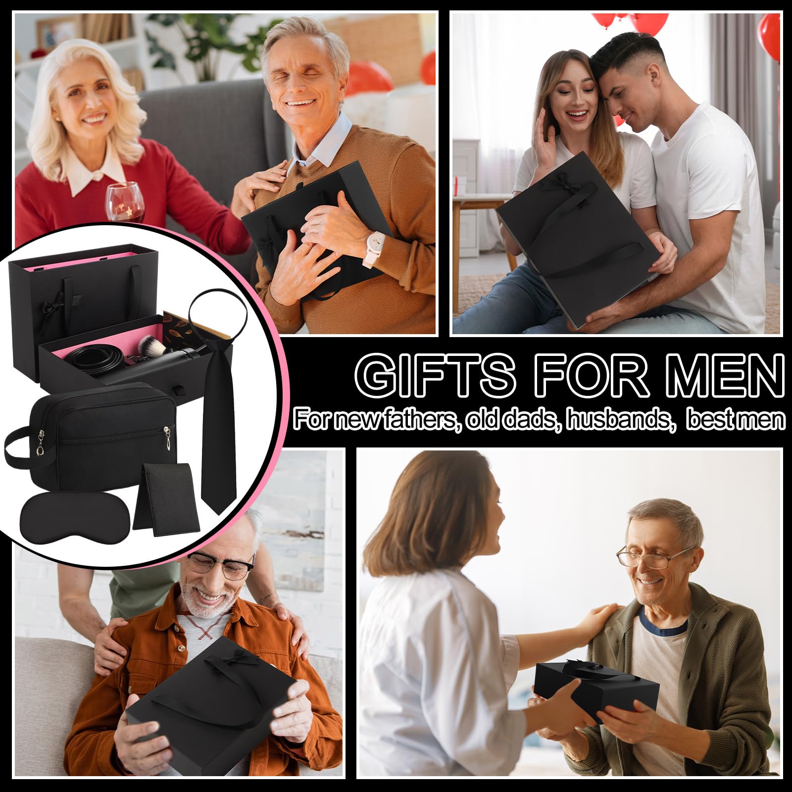 Tioncy 12 Pcs Father Gift Basket for Men Birthday Gift Set 16 oz Tumbler Bottle Opener Keychain PU Leather Wallet Tie Belt Bag Bracelet Eye Mask Thank You Present for Him Dad Husband Brother