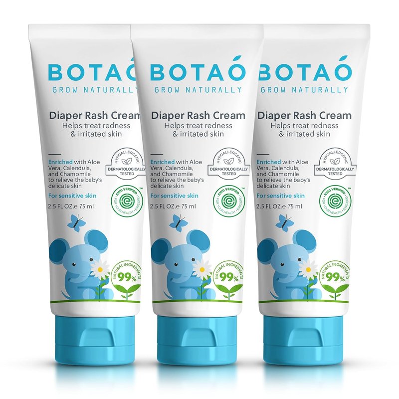 BOTAO Baby's Natural Diaper Cream - Organic EWG Verified Formula | Soothes Rashes with Aloe Vera & Calendula | 2.5 Oz (3 Pack)