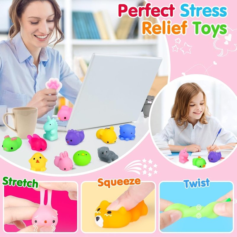 Yunaking 130PCS Mochi Squishies - Kawaii Stress Relief Fidget Toys for Kids | Perfect Party Favors & Classroom Prizes