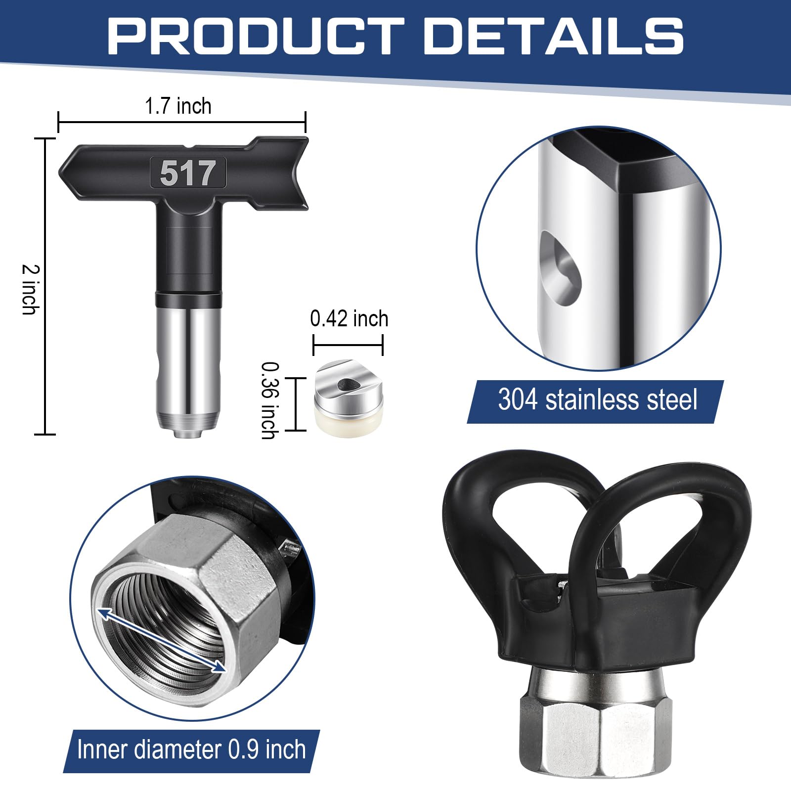 Lanties 8pcs Airless Paint Sprayer Tip Extension Pole Rod Set, Spray Gun Extension with Reversible Spray Tips, 180 Degree Swivel Joint & Nozzle Guard Protector (8,12,20,30,39in,517)