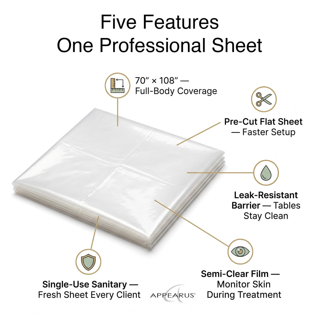 APPEARUS Extra Large Disposable Body Wrap Sheets 70x108 Pre-Cut Professional Plastic Film Liners for Spa Salon Moisturizing Skin Application 24 Count