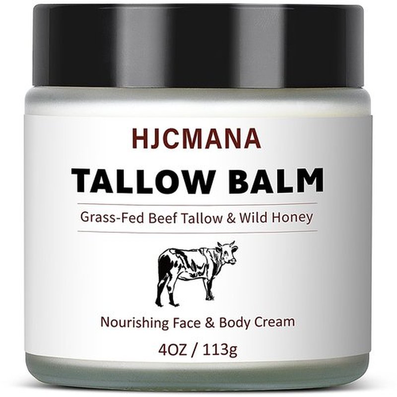 HJCMANA Beef Tallow for Skin 4 OZ, Natural Unscented Tallow and Honey Balm, Grass Fed Beef Tallow for Face and All Skin Types