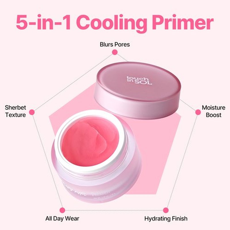 TOUCH IN SOL Icy Sherbet Primer 1.05 fl.oz. - Hydrating Primer Face Makeup for Dry or Oily Skin - Silk Pore and Wrinkle Minimizer - Silicone and Oil Free Gel Formula with Cooling Effect
