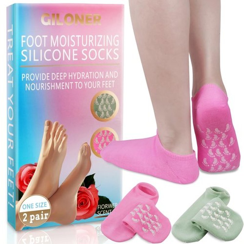 Giloner Foot Moisturizing Socks(Size 5.5-8.5) 2Pairs,Silicone Socks for Women,Gel Socks for Foot Care,Silicone Socks for Repairing and Softening Dry Cracked Feet Women-Self Care Gifts