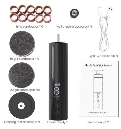 Electric Callus Remover for Feet, Electric Foot File Nail Grinder 2 in 1,Rechargeable Professional Foot Sander Pedicure Tool for Feet Dry Dead Skin with Sandpaper Disk, 9 Speed Adjustable (Black)