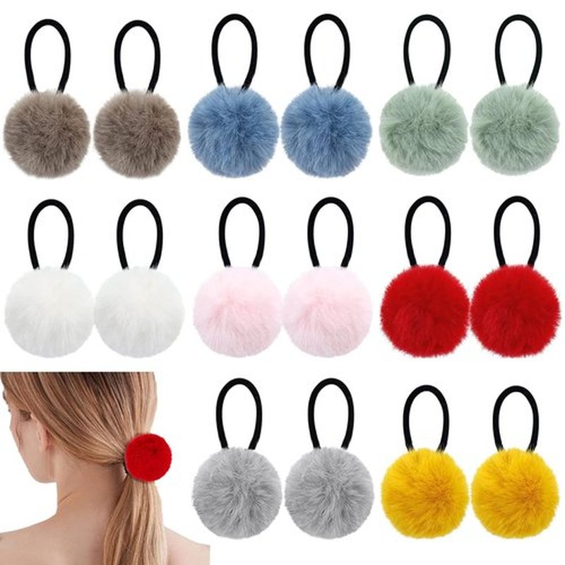 BlueZOO 16Pcs Pom Pom Hair Ties Big Fluffy Ball Scrunchies for Women Girls Teens Kids, Very Stretchy Thick Hair Bands No Damage No Pull Pigtail Ponytail Holders, 16 Colors, 1.5inch Diameter Ropes