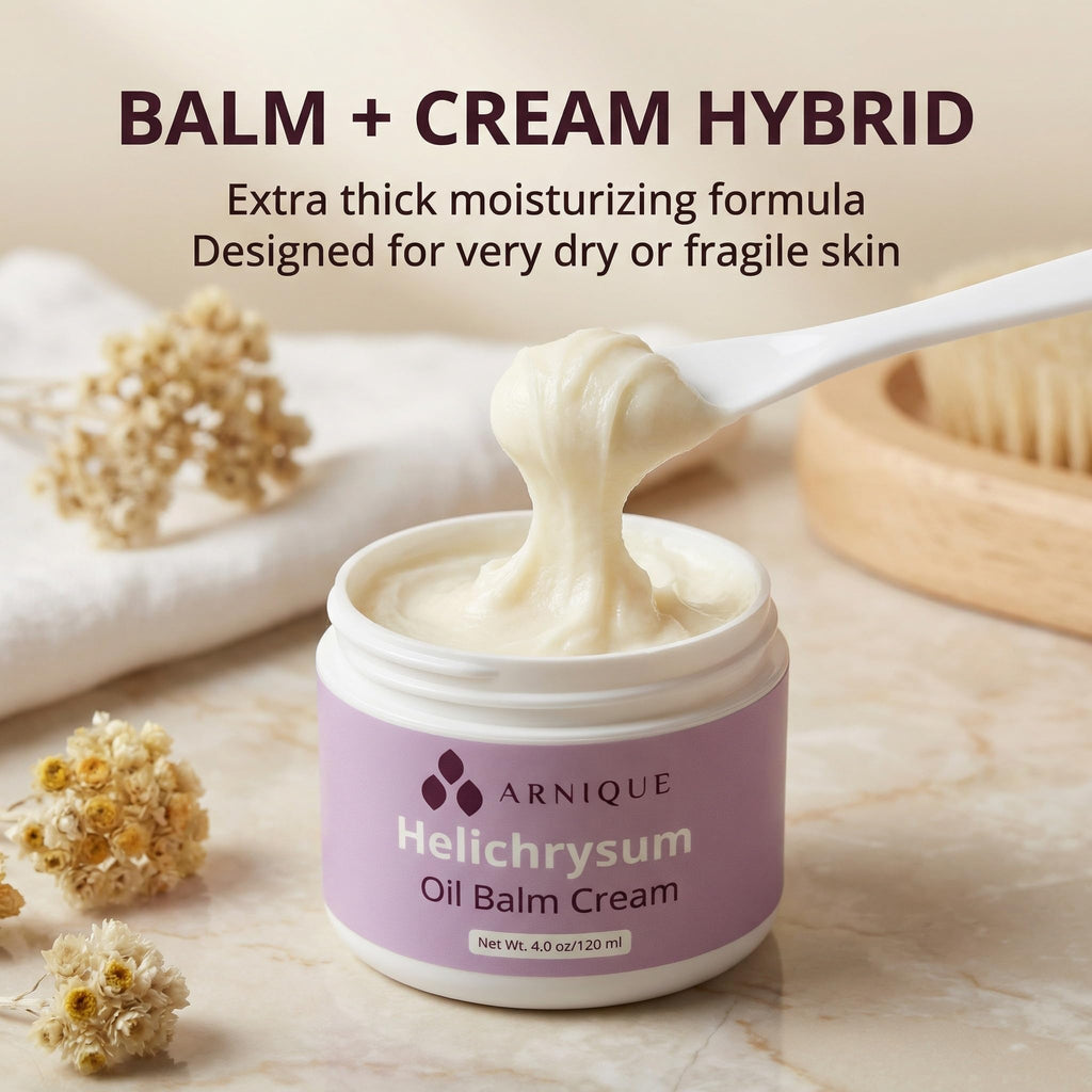 Helichrysum Essential Oil Balm Cream – Thick Herbal Balm Cream with Natural Botanical Aroma – Moisturizing Support for Appearance of Bruised or Fragile Skin – 4 oz