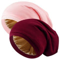 NICPOO Silk Satin Bonnet Hair Wrap for Sleeping, 2 Pcs Adjustable Silk Bonnets for Women Men Sleep Cap Silk Lined Slouchy with Adjustable Strap Curly Hair Head Scarf Night Caps（Red & Pink）
