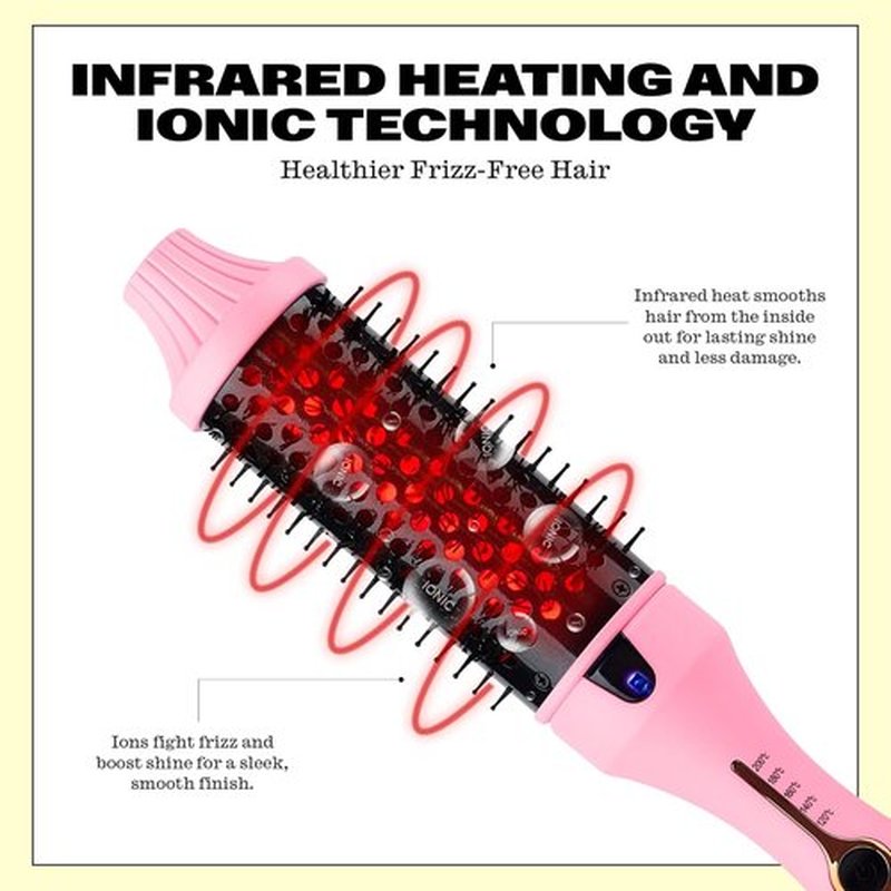 Trademark Beauty Infrared Ionic Thermal Styling Brush - 1.5 Inch Round Barrel for Frizz Control & Shine | Volumizing Hot Brush in Pink