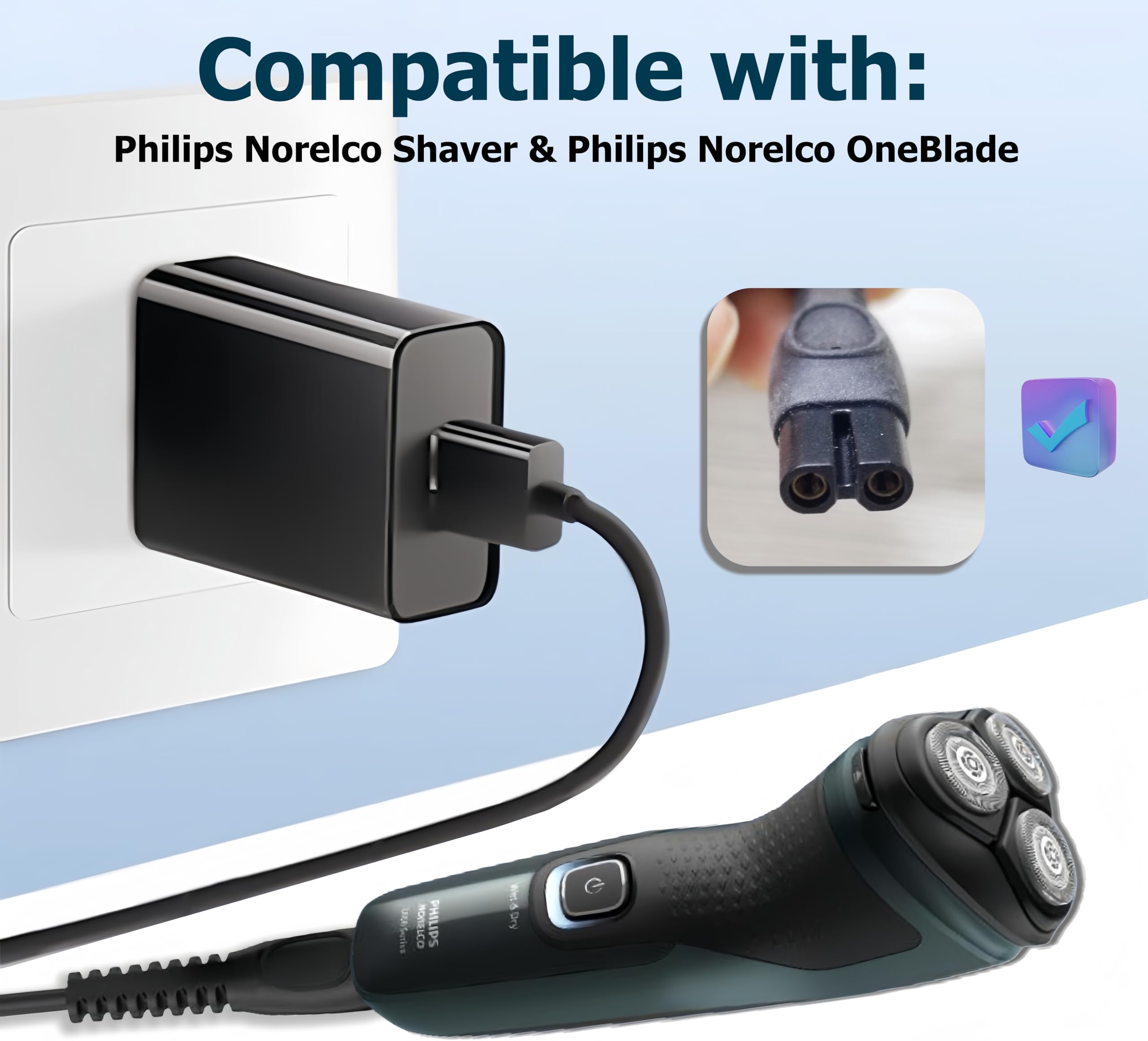 Qjin USB Charger for Philips Norelco Shaver 2400 3600 7200 7800 i9000, All-in-One 3000 5000 7000 Series & OneBlade 360 QP2724, QP2834, QP6531 - Charging Cord 5V Charger