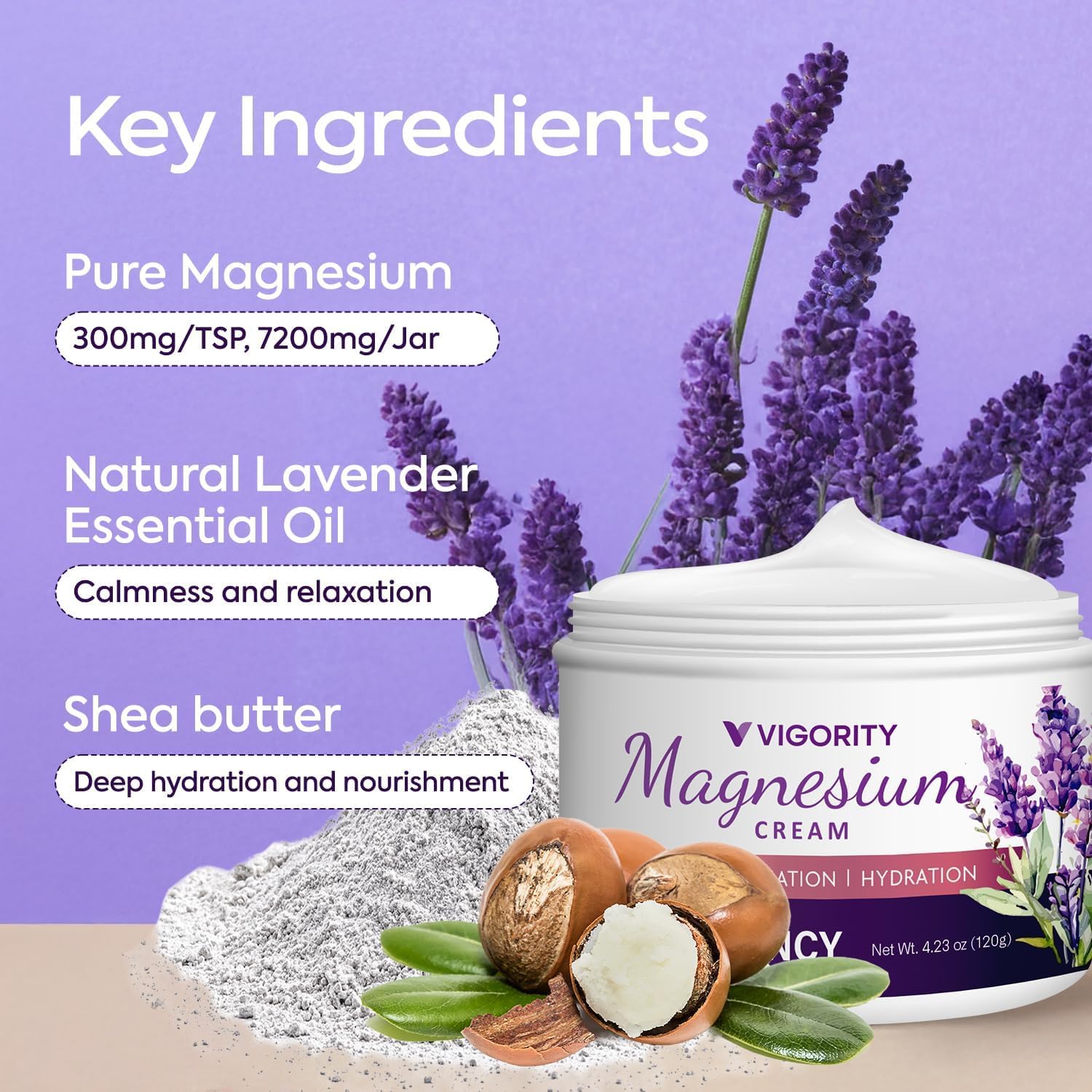 Vigority Magnesium Cream for Sleep: Magnesium Lotion for Leg Cramps - Soothing Magnesium with Lavender, Vitamin E and Shea Butter - Safe for Kids & Pregnant Individuals
