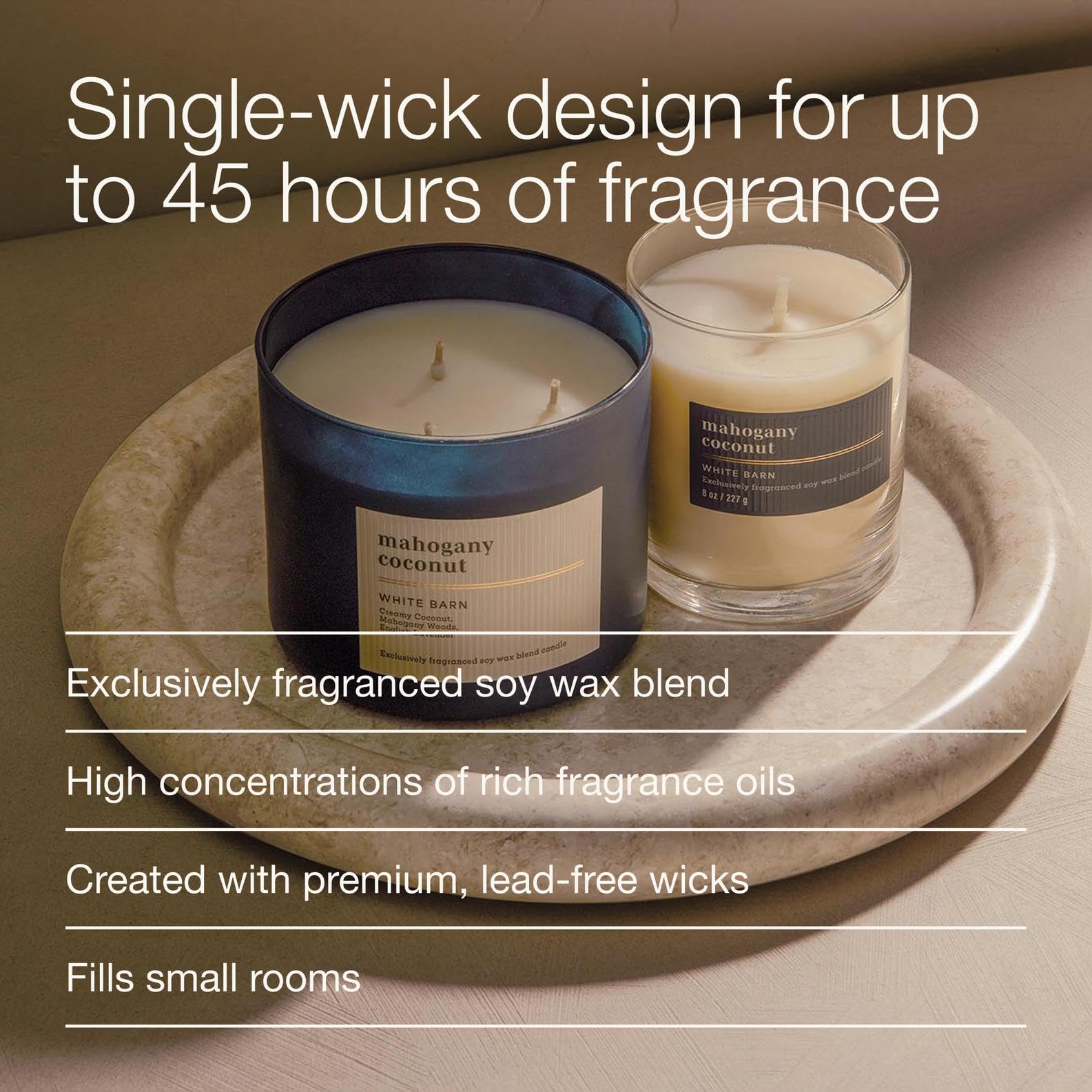 Bath & Body Works Single Wick Candle, Mahogany Coconut Candle, Long-Lasting Burn Up to 45 Hours, Exclusively Fragranced Soy Wax Blend, 8 oz - 1 Pack