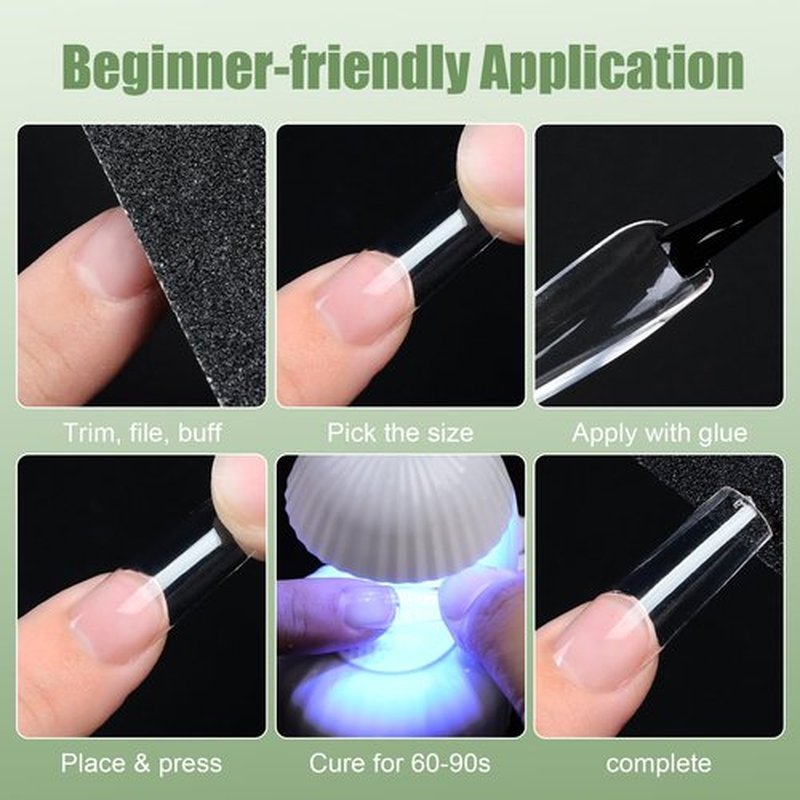 Cycullinyt 504pcs Sculpted XXLong Square Soft Gel Nail Tips, Professional False Nail Tips with Box - 14 Sizes Full Cover Clear Acrylic Press On Fake Nails for Extension Manicure Salon DIY at Home
