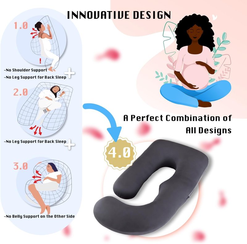 ALLOPERA Pregnancy Pillow - Full Body 57 Inch Maternity Support with Removable Washable Cover | Black Milk Fiber