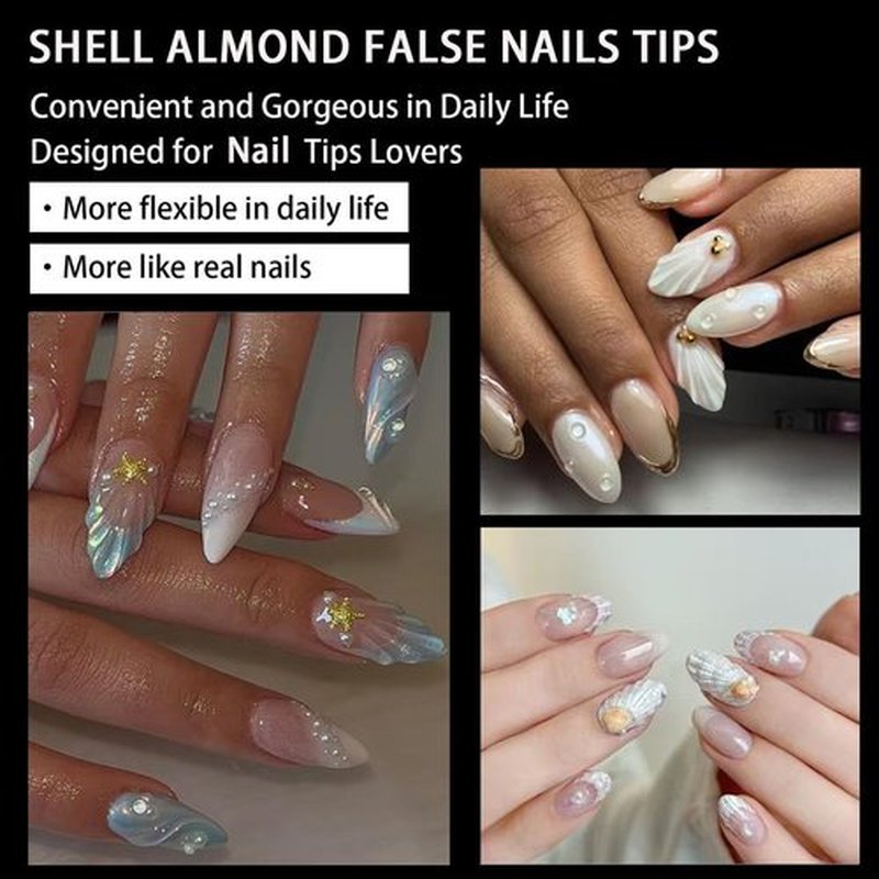 Shell Fake Nail Tips Pre-Shaped Almond Medium Soft Gel Nail Tips 12 Sizes Full Cover Clear Acrylic Press on False Nails Extension Tips for Woman DIY 120PCS