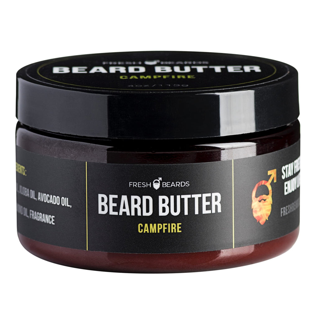 Fresh Beards Campfire Beard Butter - Wood, Sweet Smoke, Fire Fragrance Scent; Anti-Itch Moisturizer & Softener for Healthy Beard Growth