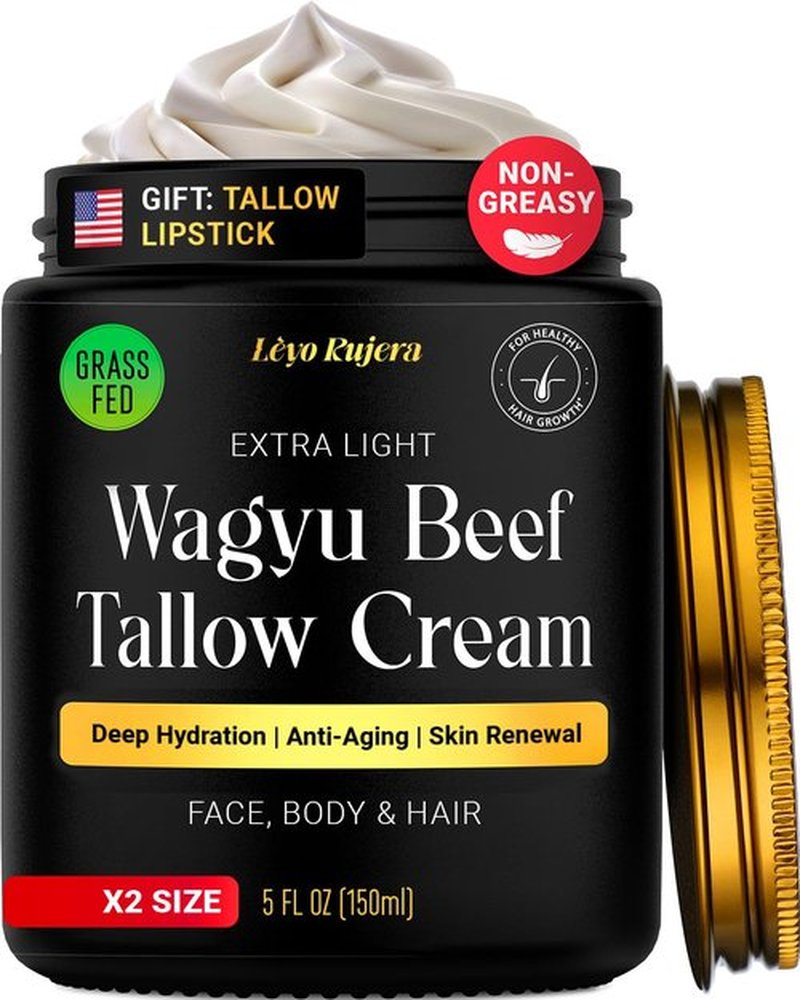 Non-Greasy Beef Tallow for Skin & Hair Growth 5OZ Shea Butter, Vitamin E, Niacinamide, Whipped Grass Fed Beef Tallow for Face Moisturizer Cream, Lotion for Women & Men, Anti-Aging Face Moisturizer