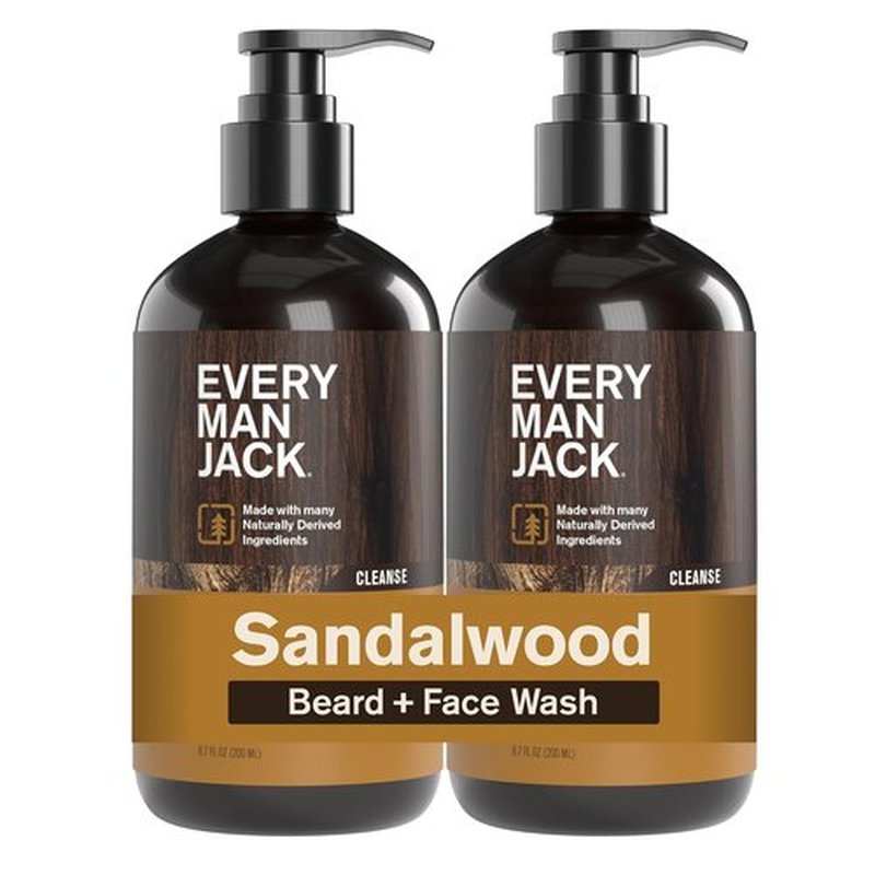Every Man Jack Sandalwood Beard Wash - Hydrating & Soothing Formula with Aloe Vera - 6.7 oz | 2 Pack